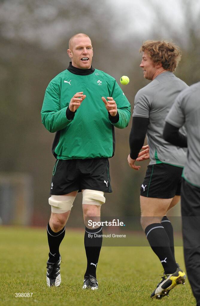 28 January 2010; Ireland's Paul O'Connell, left, and Jerry Flannery in action with a tennis ball during squad training ahead of their opening RBS Six Nations Rugby Championship game against Italy on February 6th. University of Limerick, Limerick. Picture credit: Diarmuid Greene / SPORTSFILE