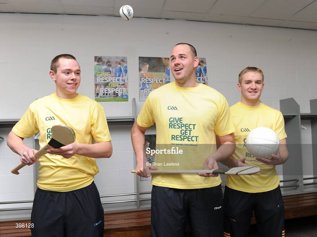 28 January 2010; The GAA has unveiled a new Respect Initiative aimed at fostering a new approach of fair play, mutual respect and good will to Gaelic football and hurling across all grades. A specific programme has been devised with clearly defined roles of responsibility for all of the key participants in our games including players, coaches, parents/guardians, managers and match officials. At the launch is Dublin footballer Dean Rock, left, Kerry footballer Micheal Quirke, and Tipperary hurler Noel McGrath. GAA Museum Auditorium, Croke Park, Dublin. Picture credit: Brian Lawless / SPORTSFILE  *** Local Caption ***