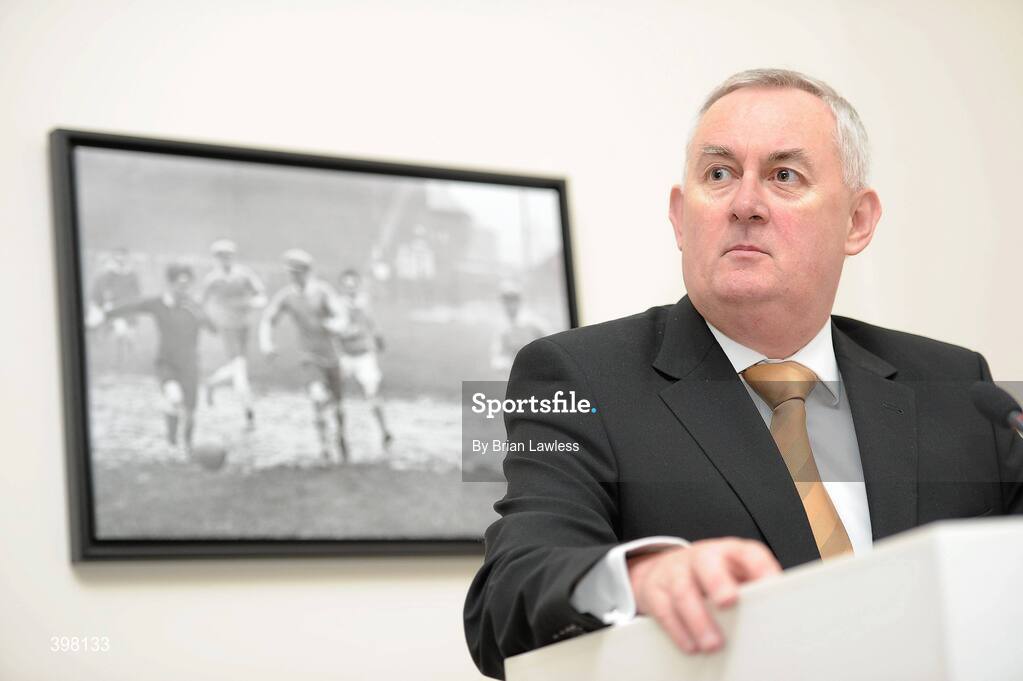 28 January 2010; The GAA has unveiled a new Respect Initiative aimed at fostering a new approach of fair play, mutual respect and good will to Gaelic football and hurling across all grades. A specific programme has been devised with clearly defined roles of responsibility for all of the key participants in our games including players, coaches, parents/guardians, managers and match officials. Speaking at the launch is Uachtarán Chumann Lúthchleas Gael Criostóir Ó Cuana. GAA Museum Auditorium, Croke Park, Dublin. Picture credit: Brian Lawless / SPORTSFILE  *** Local Caption ***