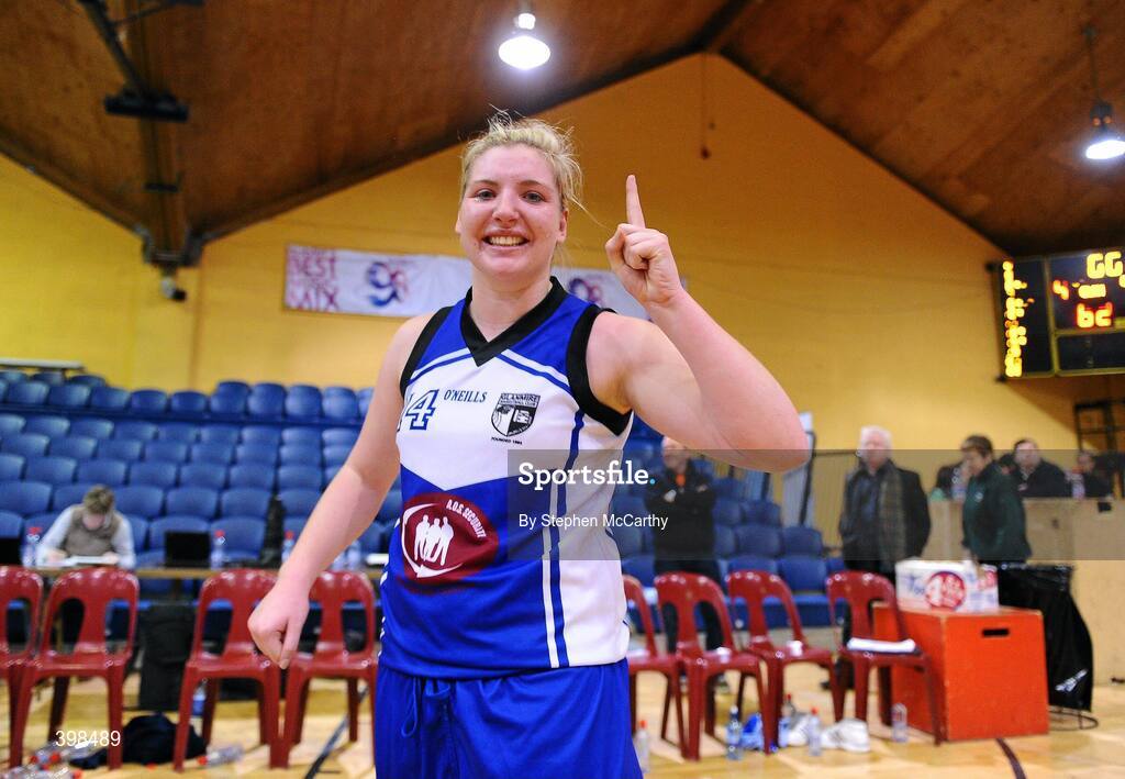 29 January 2010; Stephanie O'Sullivan, AOS Security Glanmire, celebrates at the final whistle. Basketball Ireland Women’s Under 18 National Cup Final, AOS Security Glanmire, Cork, v Meteors, Dublin, National Basketball Arena, Tallaght, Dublin. Picture credit: Stephen McCarthy / SPORTSFILE