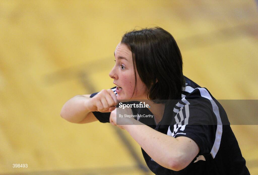 29 January 2010; AOS Security Glanmire head coach Liz Kelleher during the game. Basketball Ireland Women’s Under 18 National Cup Final, AOS Security Glanmire, Cork, v Meteors, Dublin, National Basketball Arena, Tallaght, Dublin. Picture credit: Stephen McCarthy / SPORTSFILE