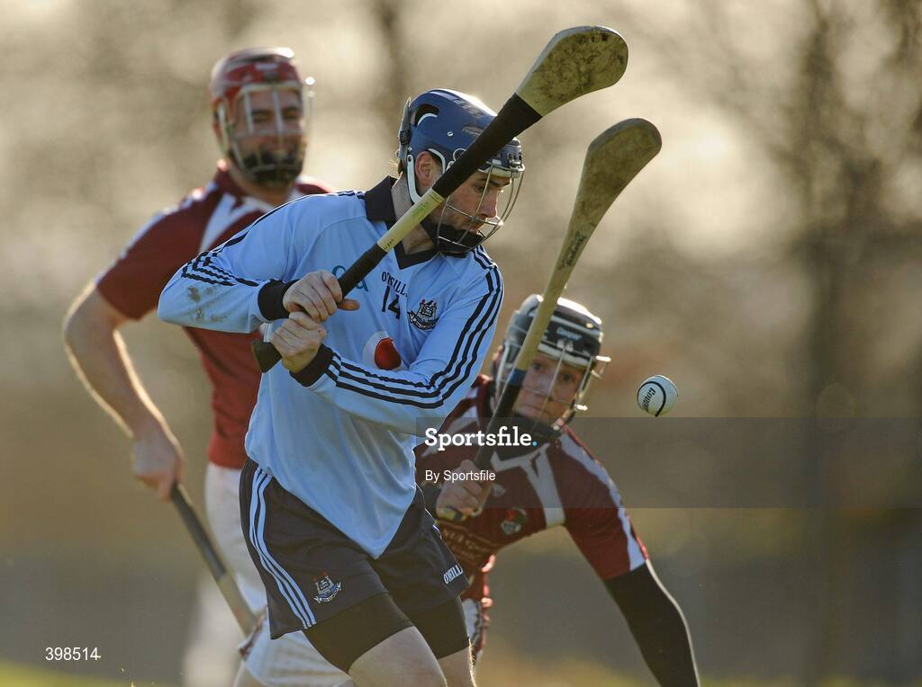 30 January 2010; Kevin Flynn, Dublin, shoots to score his side's first goal despite the efforts of Paul Nihill, NUIG. Walsh Cup, Dublin v NUIG, Naomh Mearnog, Portmarnock, Dublin. Photo by Sportsfile