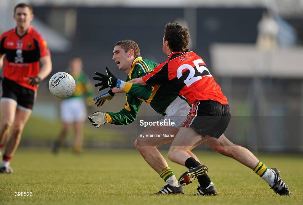 30 January 2010; Killian Young, Kerry, in action against David O'Callaghan, University College Cork. Munster GAA McGrath Cup Senior Football Final, Kerry v University College Cork, Austin Stack Park, Tralee, Co. Kerry. Picture credit: Brendan Moran / SPORTSFILE
