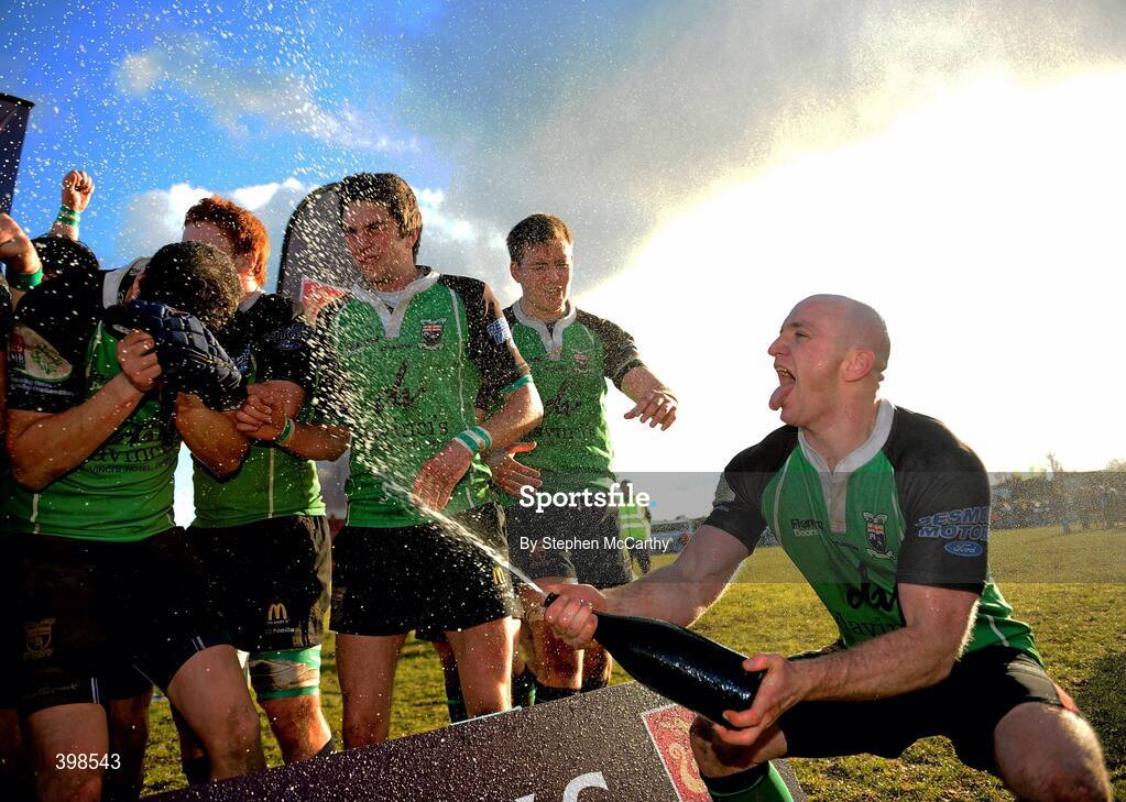 30 January 2010; Mark Walker, City of Derry, celebrates with team-mates after victory over Armagh. AIB Junior Cup Final, Armagh v City of Derry, Dubarry Park, Athlone, Co. Westmeath. Picture credit: Stephen McCarthy / SPORTSFILE