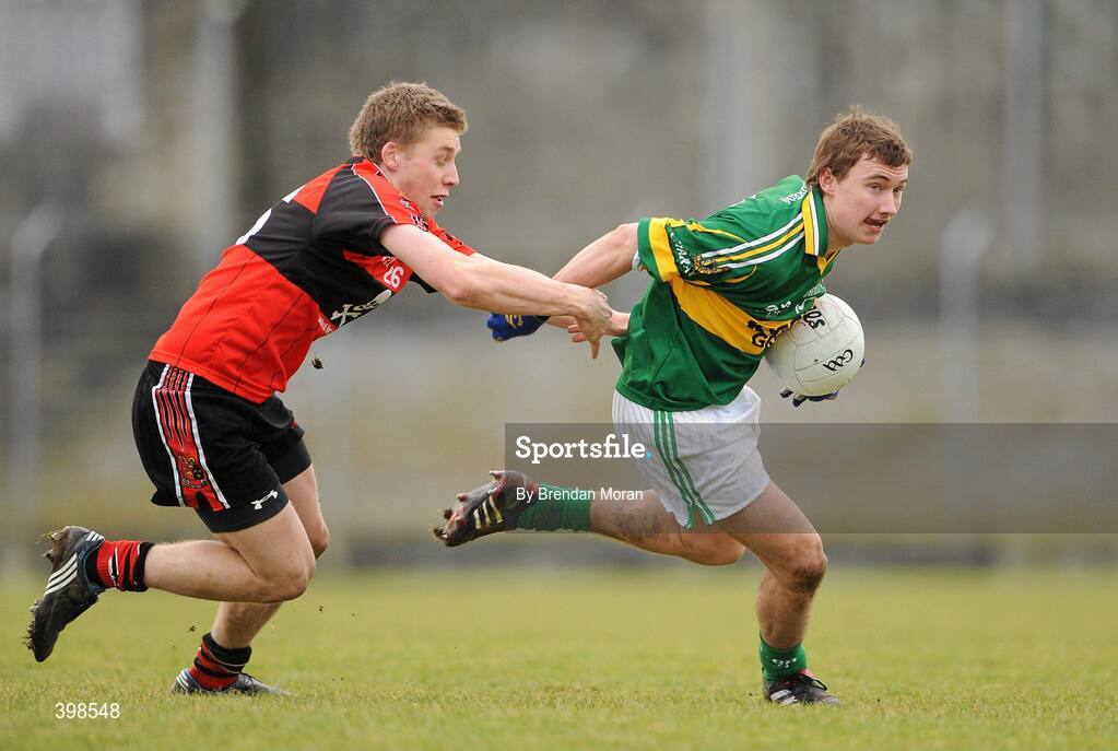 30 January 2010; James O'Donoghue, Kerry, in action against Peter Crowley, University College Cork. Munster GAA McGrath Cup Senior Football Final, Kerry v University College Cork, Austin Stack Park, Tralee, Co. Kerry. Picture credit: Brendan Moran / SPORTSFILE