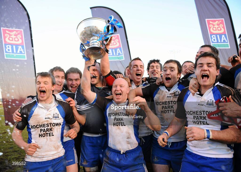 30 January 2010; Cork Constitution celebrate their victory over Garryowen. AIB Cup Final, Cork Constitution v Garryowen, Dubarry Park, Athlone, Co. Westmeath. Picture credit: Stephen McCarthy / SPORTSFILE