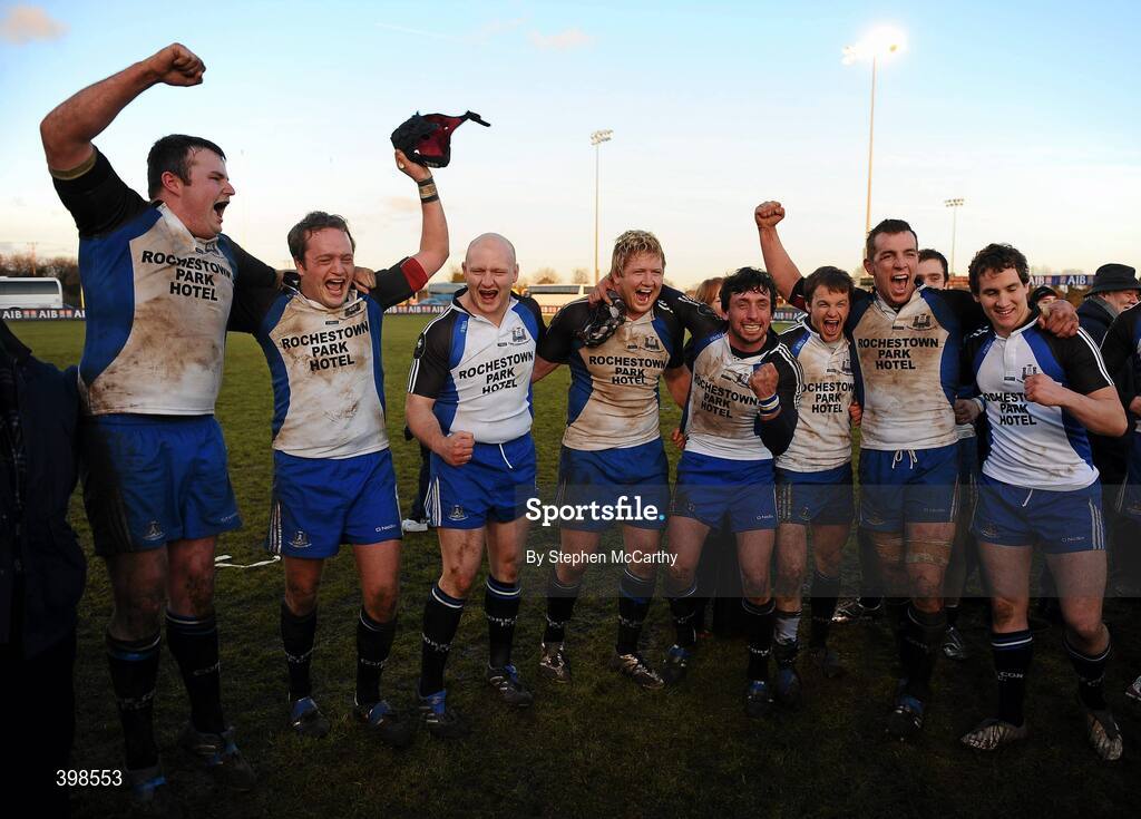 30 January 2010; Cork Constitution players celebrate their victory over Garryowen. AIB Cup Final, Cork Constitution v Garryowen, Dubarry Park, Athlone, Co. Westmeath. Picture credit: Stephen McCarthy / SPORTSFILE