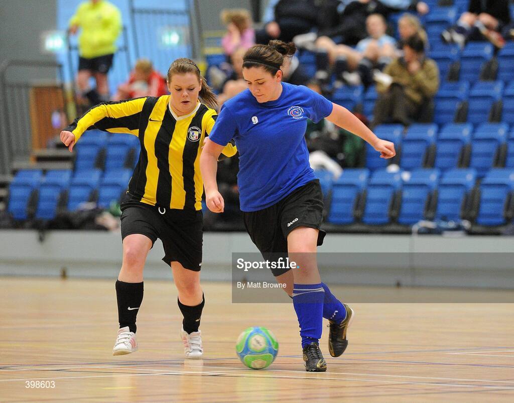 30 January 2010; Grainne Grimes, IT Sligo, in action against Karen Henry, NUIM. WSCAI National Futsal Plate Semi-Final 1, IT Sligo v NUIM, Kingfishers Sports Centre, NUIG, University Road, Galway. Picture credit: Matt Browne / SPORTSFILE