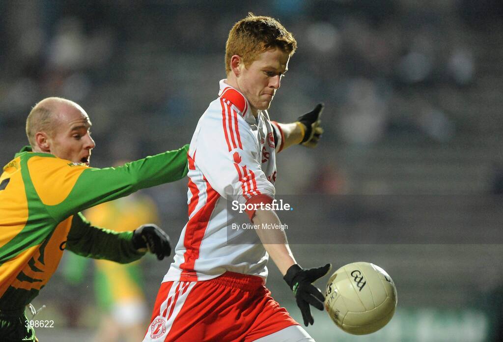 30 January 2010; Niall McKenna, Tyrone, in action against James Keeney, Donegal. Barrett Sports Lighting Dr. McKenna Cup Final, Donegal v Tyrone, Brewster Park, Enniskillen, Co. Fermanagh. Picture credit: Oliver McVeigh / SPORTSFILE