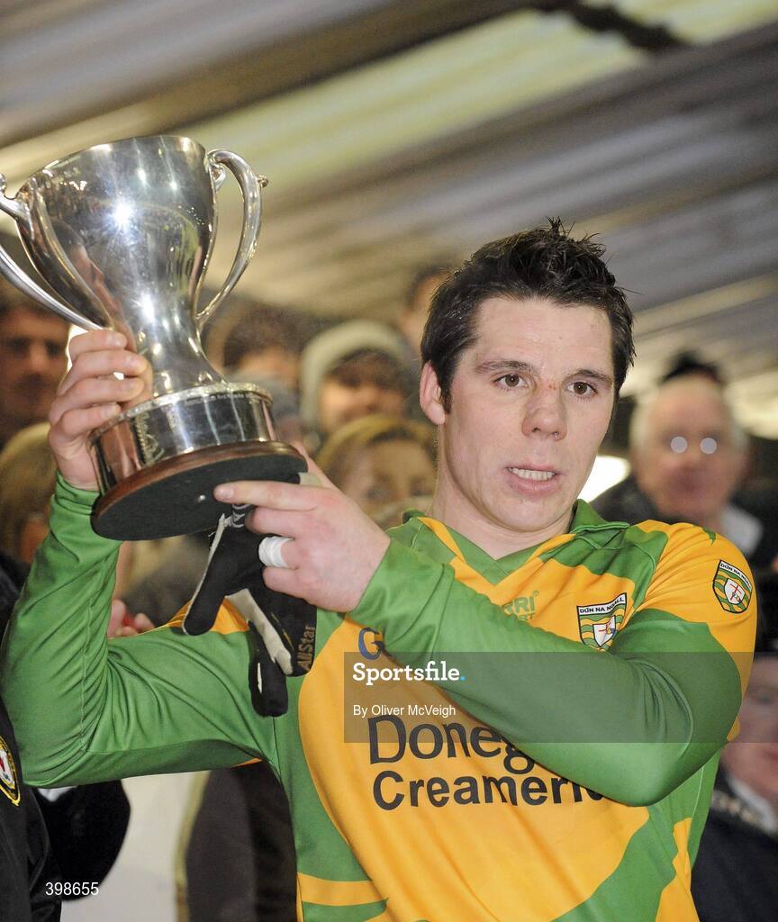 30 January 2010; Kevin Cassidy, Donegal, holds aloft the Dr McKenna cup. Barrett Sports Lighting Dr. McKenna Cup Final, Donegal v Tyrone, Brewster Park, Enniskillen, Co. Fermanagh. Picture credit: Oliver McVeigh / SPORTSFILE *** Local Caption ***