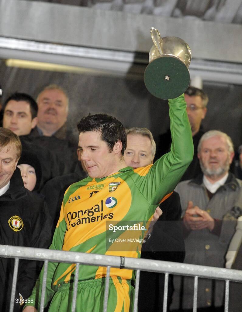 30 January 2010; Kevin Cassidy, Donegal, holds aloft the Dr McKenna cup. Barrett Sports Lighting Dr. McKenna Cup Final, Donegal v Tyrone, Brewster Park, Enniskillen, Co. Fermanagh. Picture credit: Oliver McVeigh / SPORTSFILE *** Local Caption ***