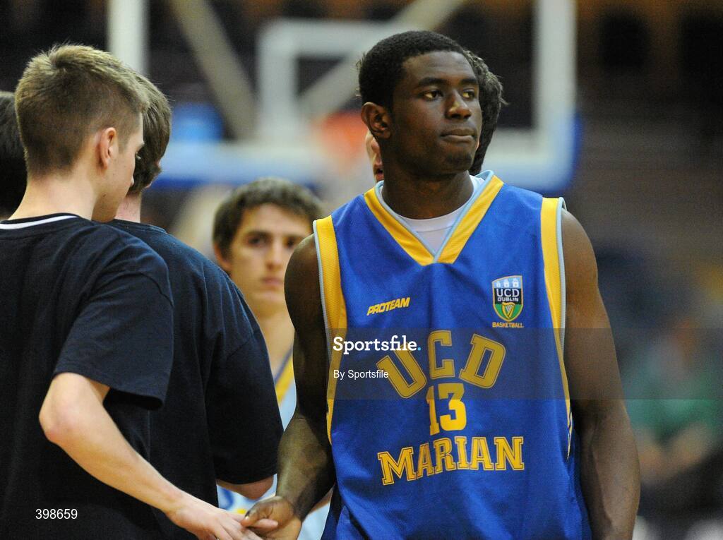 30 January 2010; A dejected Kunle Oyateru, UCD Marian, Dublin, at the end of the game. Mens Under-20 National Cup Final, UCD Marian, Dublin v Maree, Galway, National Basketball Arena, Tallaght, Dublin. Photo by Sportsfile