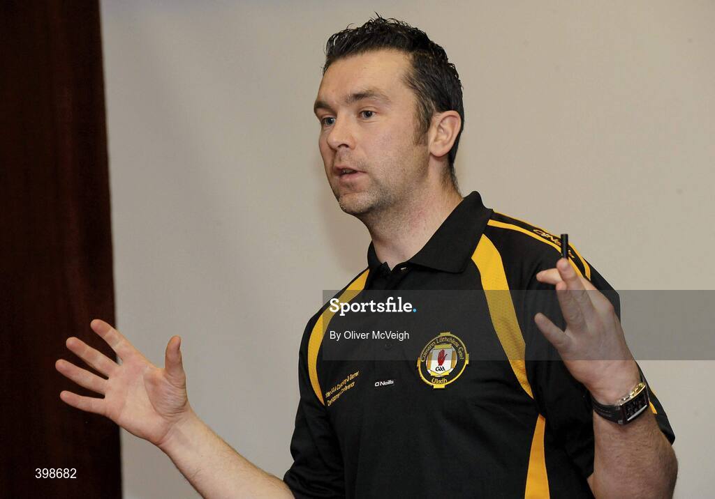 30 January 2010; Oisin McConville, speaking during the 6th annual O'Neills Ulster GAA Coaching & Games Development Conference 2010. The Conference targets coaches who are working with youth players from 13-18 years. The conference consolidates the coach education work that is ongoing within the County programmes and the Provincial Coach Development Programme. Ulster coaches are constantly refocusing and challenging their coaching practices and the speakers this year will again challenge the coaches to raise the bar. O'Neills Ulster GAA Coaching & Games Development Conference 2010,  Glenavon Hotel, Cookstown, Co. Tyrone. Picture credit: Oliver McVeigh / SPORTSFILE