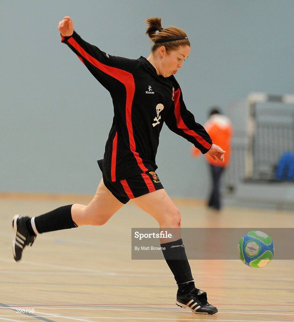30 January 2010; Alison Roche, UCC, in action against UCD. WSCAI National Futsal Cup Final, UCC v UCD, Kingfishers Sports Centre, NUIG, University Road, Galway. Picture credit: Matt Browne / SPORTSFILE