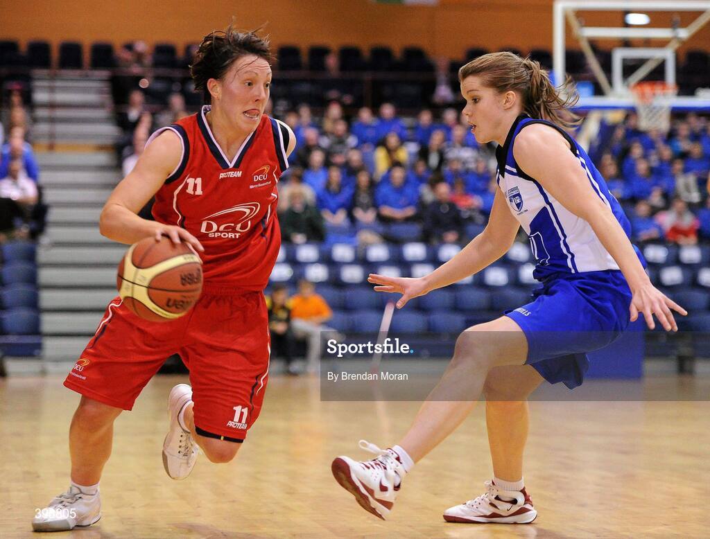 31 January 2010; Lindsay Peat, DCU Mercy, in action against Claire Rockall, Team Montenotte Hotel Cork. Women's Superleague National Cup Final 2010, Team Montenotte Hotel Cork v DCU Mercy, National Basketball Arena, Tallaght, Dublin. Picture credit: Brendan Moran / SPORTSFILE