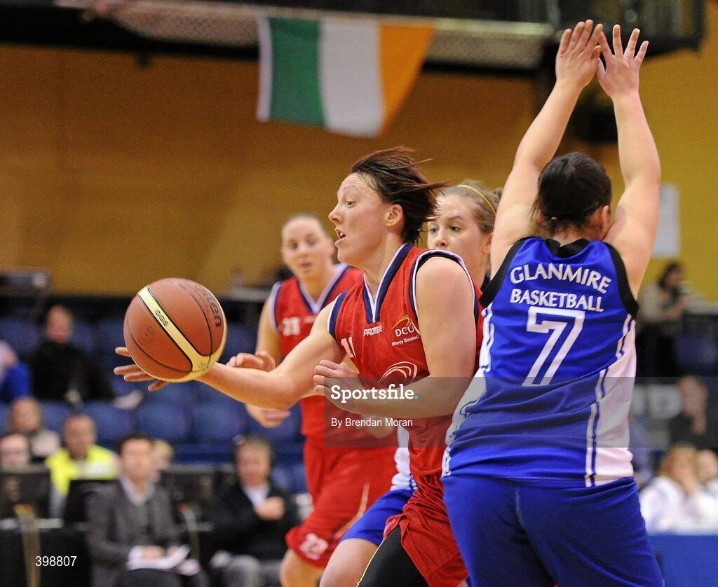 31 January 2010; Lindsay Peat, DCU Mercy, gets past Donna Buckley, Team Montenotte Hotel Cork. Women's Superleague National Cup Final 2010, Team Montenotte Hotel Cork v DCU Mercy, National Basketball Arena, Tallaght, Dublin. Picture credit: Brendan Moran / SPORTSFILE