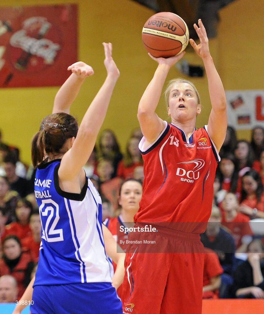 31 January 2010; Suzanne Maguire, DCU Mercy, in action against Amanda O'Regan, Team Montenotte Hotel Cork. Women's Superleague National Cup Final 2010, Team Montenotte Hotel Cork v DCU Mercy, National Basketball Arena, Tallaght, Dublin. Picture credit: Brendan Moran / SPORTSFILE