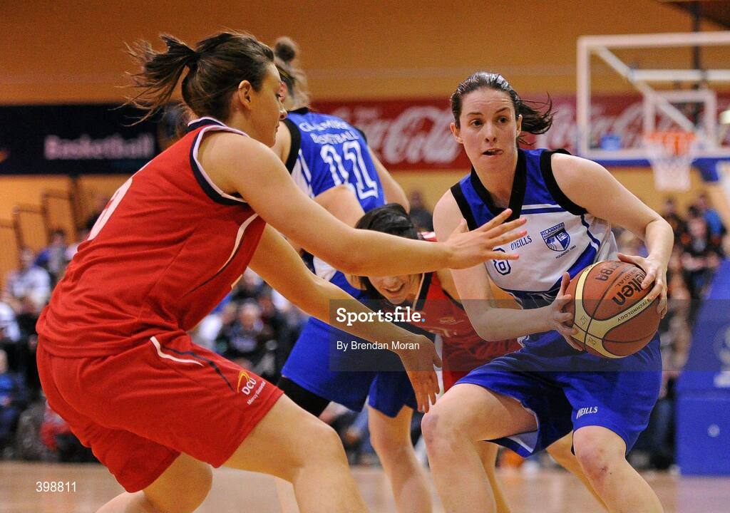 31 January 2010; Niamh Dwyer, Team Montenotte Hotel Cork, in action against Christina Newton, DCU Mercy. Women's Superleague National Cup Final 2010, Team Montenotte Hotel Cork v DCU Mercy, National Basketball Arena, Tallaght, Dublin. Picture credit: Brendan Moran / SPORTSFILE