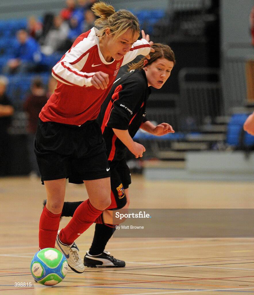 30 January 2010; Aine O'Gorman, Carlow IT, in action against UCC. WSCAI National Futsal Cup Semi-Final 2, UCC v Carlow IT, Kingfishers Sports Centre, NUIG, University Road, Galway. Picture credit: Matt Browne / SPORTSFILE
