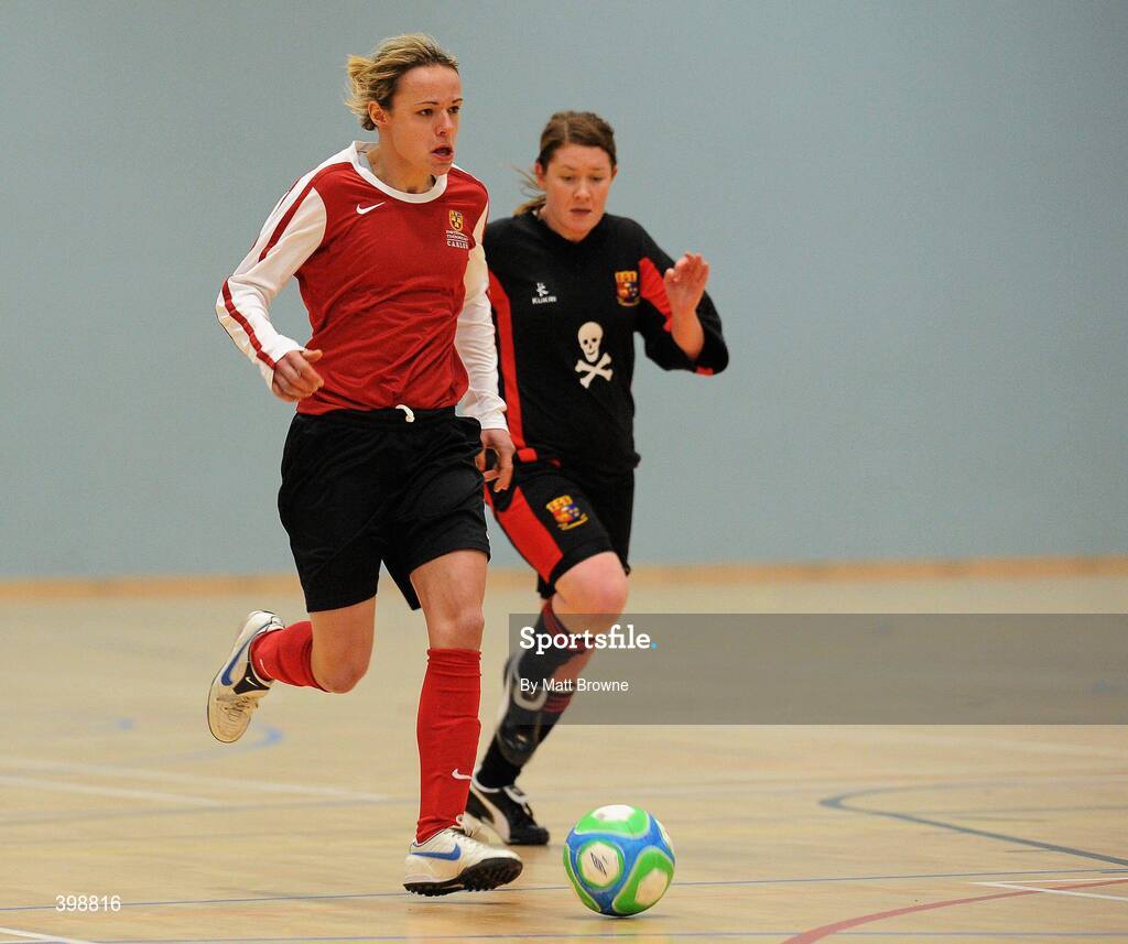 30 January 2010; Aine O'Gorman, Carlow IT, in action against UCC. WSCAI National Futsal Cup Semi-Final 2, UCC v Carlow IT, Kingfishers Sports Centre, NUIG, University Road, Galway. Picture credit: Matt Browne / SPORTSFILE