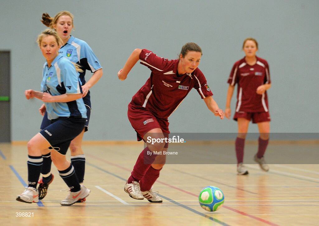 30 January 2010; Nuala Marshall, NUIG, in action against UCD. WSCAI National Futsal Cup Semi-Final 1, UCD v NUIG, Kingfishers Sports Centre, NUIG, University Road, Galway. Picture credit: Matt Browne / SPORTSFILE