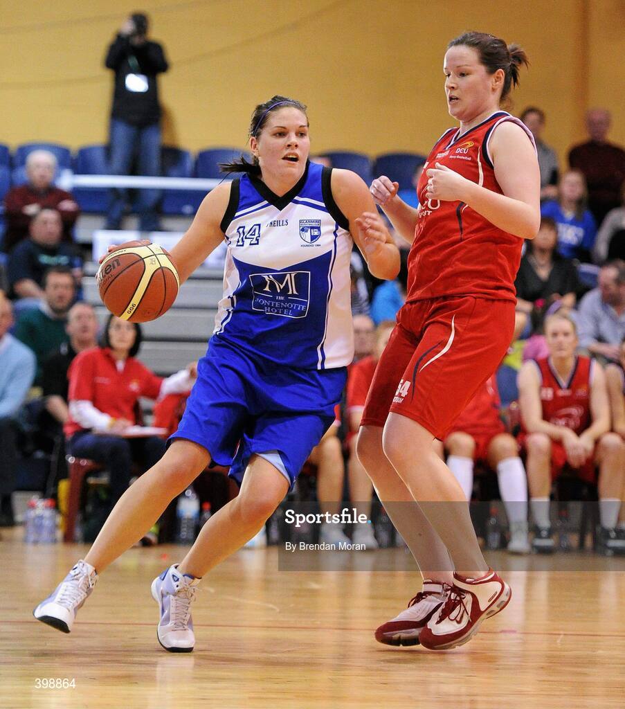 31 January 2010; Marie Breen, Team Montenotte Hotel Cork, in action against Emma Reilly, DCU Mercy. Women's Superleague National Cup Final 2010, Team Montenotte Hotel Cork v DCU Mercy, National Basketball Arena, Tallaght, Dublin. Picture credit: Brendan Moran / SPORTSFILE