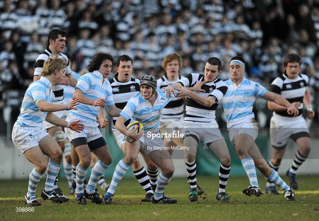 31 January 2010; David Godfrey, Blackrock College, is tackled by John Fitzgerald, Belvedere College. Leinster Schools Senior Cup First Round, Belvedere College v Blackrock College, Donnybrook Stadium, Donnybrook, Dublin. Picture credit: Stephen McCarthy / SPORTSFILE