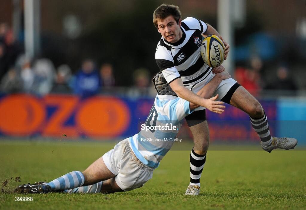 31 January 2010; Donal Murray, Belvedere College, is tackled by David Godfrey, Blackrock College. Leinster Schools Senior Cup First Round, Belvedere College v Blackrock College, Donnybrook Stadium, Donnybrook, Dublin. Picture credit: Stephen McCarthy / SPORTSFILE