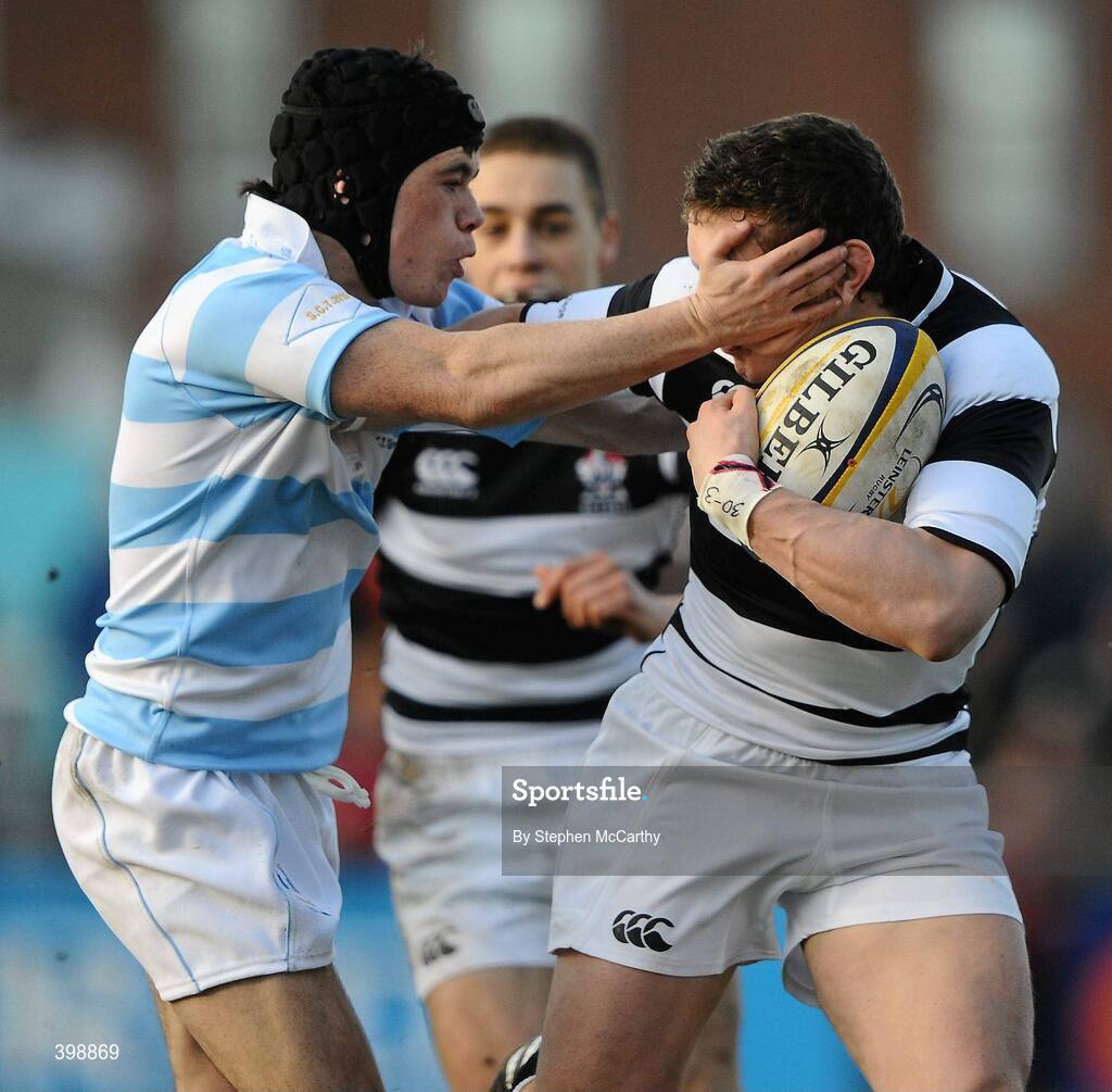 31 January 2010; Padraig F. Pendred, Belvedere College, is tackled by Steven Wijntjes, Blackrock College. Leinster Schools Senior Cup First Round, Belvedere College v Blackrock College, Donnybrook Stadium, Donnybrook, Dublin. Picture credit: Stephen McCarthy / SPORTSFILE