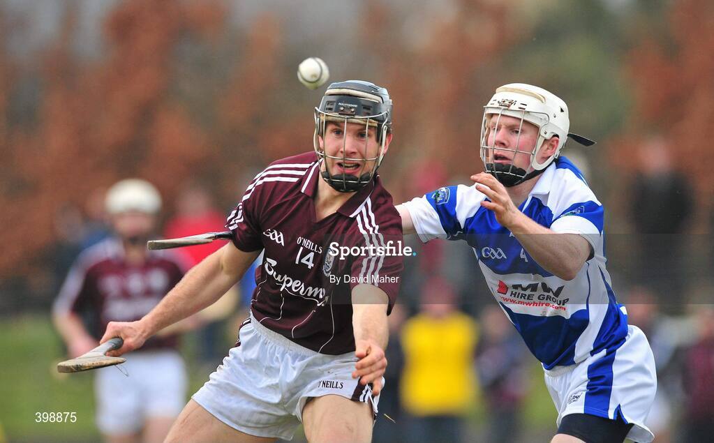 31 January 2010; Joe Gantley, Galway, in action against Brian Stapleton, Laois. Walsh Cup Quarter-Final, Laois v Galway, Kelly Daly Park, Rathdowney, Co. Laois. Picture credit: David Maher / SPORTSFILE