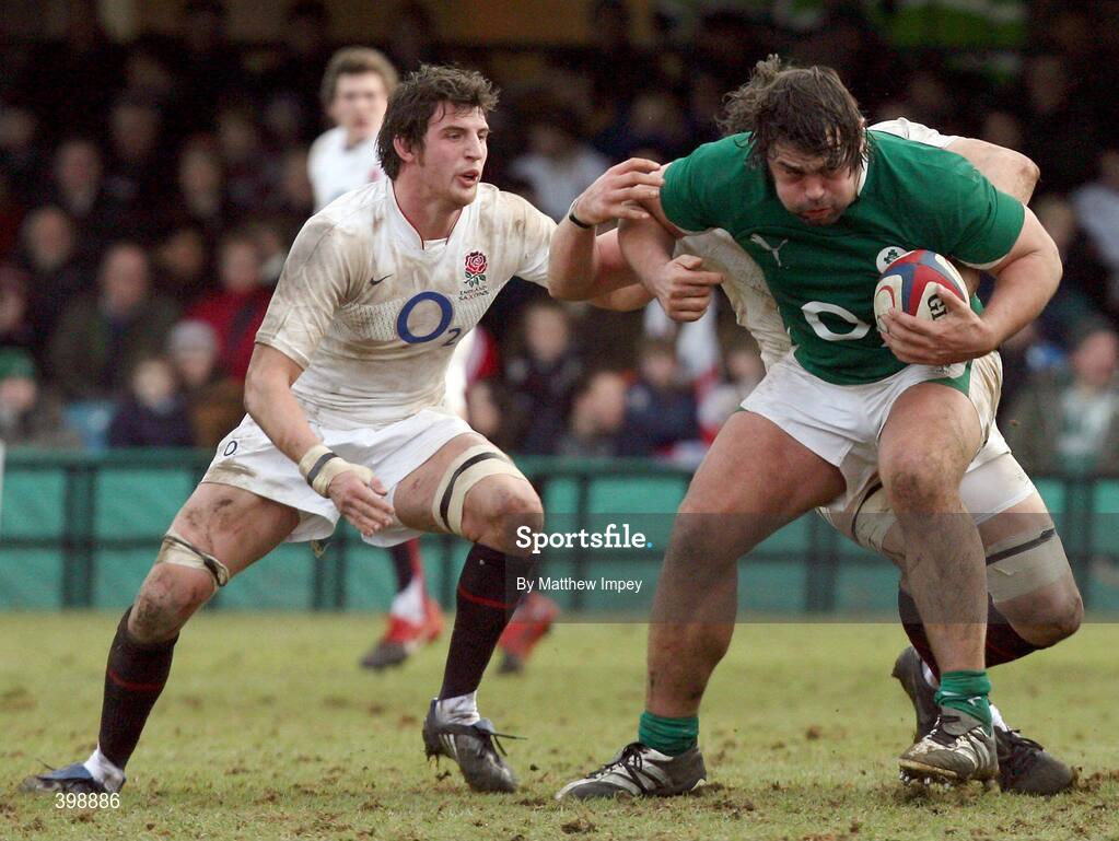 31 January 2010; Tony Buckley, Ireland Wolfhounds, is tackled by Tom Wood, England Saxons. Representative Fixture, England Saxons v Ireland Wolfhounds, Recreation Ground, Bath, England. Picture credit: Matthew Impey / SPORTSFILE