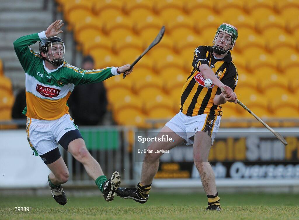 31 January 2010; John Mulhall, Kilkenny, in action against Stephen Wynne, Offaly. Walsh Cup Quarter-Final, Offaly v Kilkenny, O'Connor Park, Tullamore, Co. Offaly. Picture credit: Brian Lawless / SPORTSFILE *** Local Caption ***