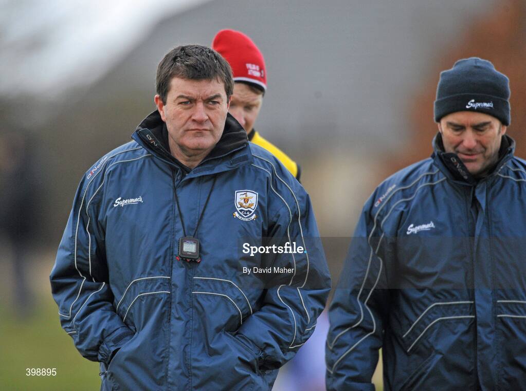 31 January 2010; Galway manager John McIntyre, left, with selector Joe Connolly, right, during the game. Walsh Cup Quarter-Final, Laois v Galway, Kelly Daly Park, Rathdowney, Co. Laois. Picture credit: David Maher / SPORTSFILE