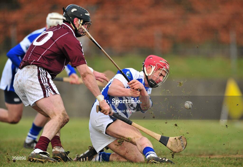 31 January 2010; John Delaney, Laois, in action against Aongus Callanan, Galway. Walsh Cup Quarter-Final, Laois v Galway, Kelly Daly Park, Rathdowney, Co. Laois. Picture credit: David Maher / SPORTSFILE