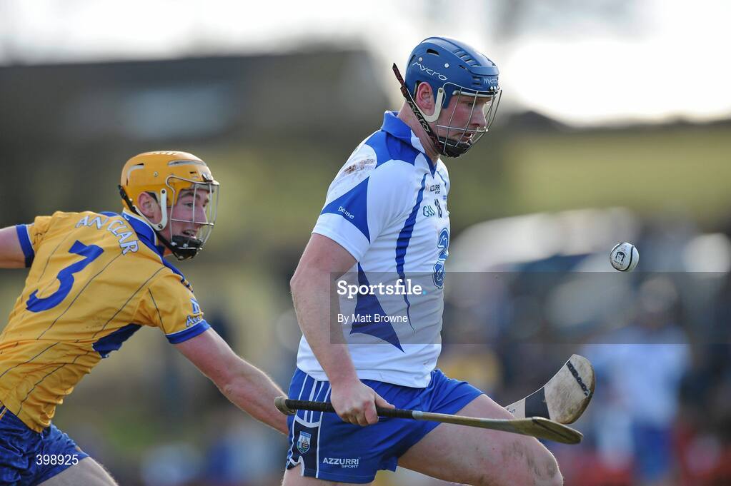 31 January 2010; Gary Hurney, Waterford, in action against Cian Dillon, Clare. Munster GAA Waterford Crystal Hurling Cup Semi-Final, Waterford v Clare, Ballyduff GAA Grounds, Ballyduff Upper, Waterford. Picture credit: Matt Browne / SPORTSFILE