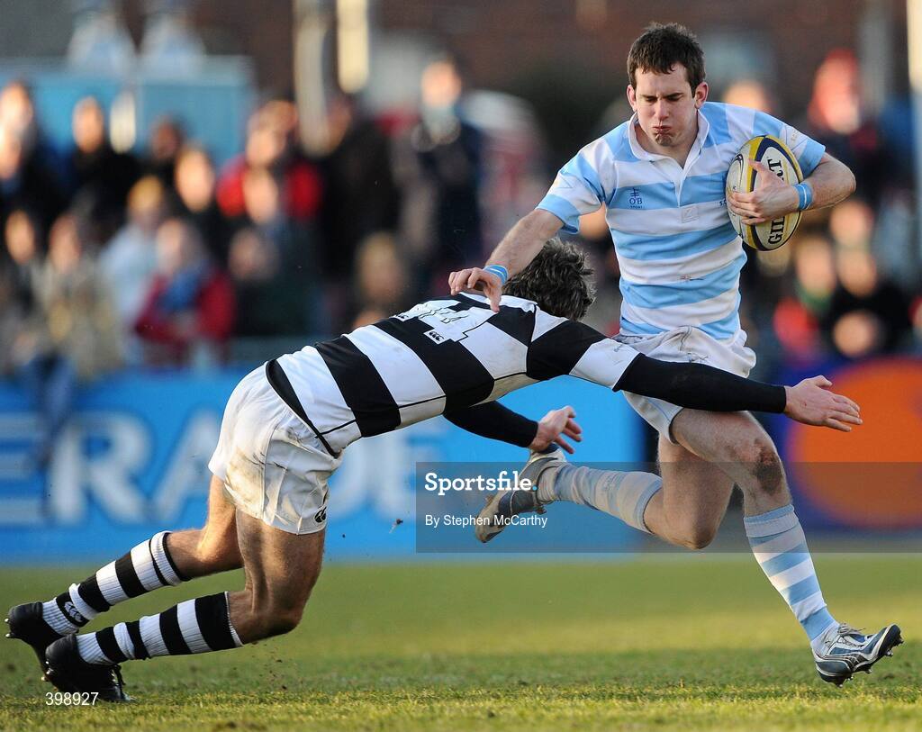 31 January 2010; Joseph O'Sullivan, Blackrock College, is tackled by Mark Kavanagh, Belvedere College. Leinster Schools Senior Cup First Round, Belvedere College v Blackrock College, Donnybrook Stadium, Donnybrook, Dublin. Picture credit: Stephen McCarthy / SPORTSFILE