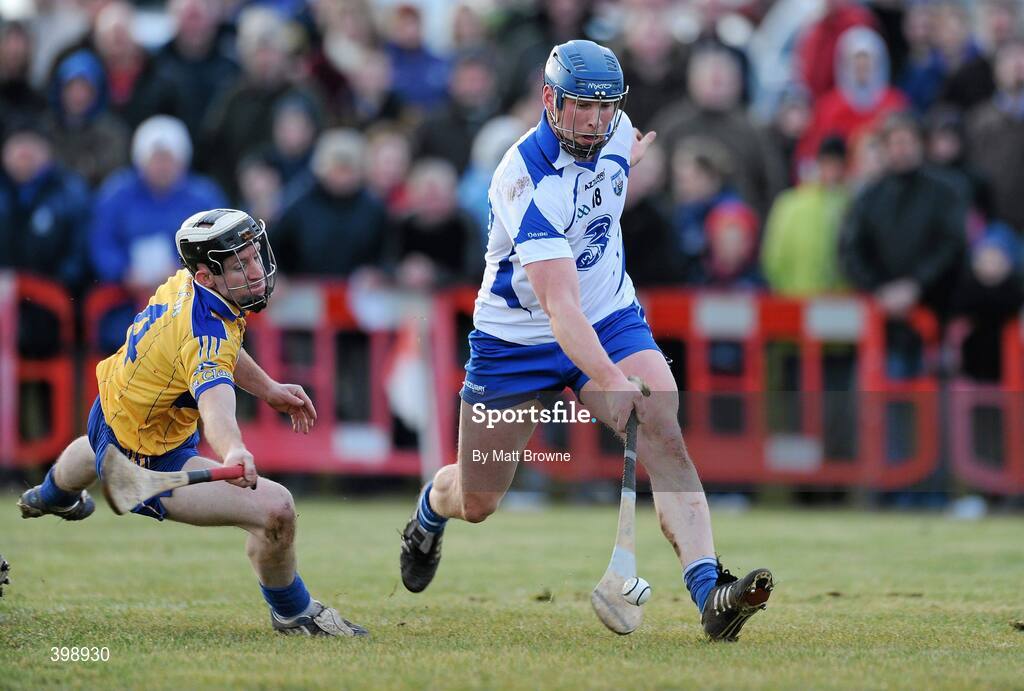 31 January 2010; Gary Hurney, Waterford, in action against Alan Brigdale, Clare. Munster GAA Waterford Crystal Hurling Cup Semi-Final, Waterford v Clare, Ballyduff GAA Grounds, Ballyduff Upper, Waterford. Picture credit: Matt Browne / SPORTSFILE