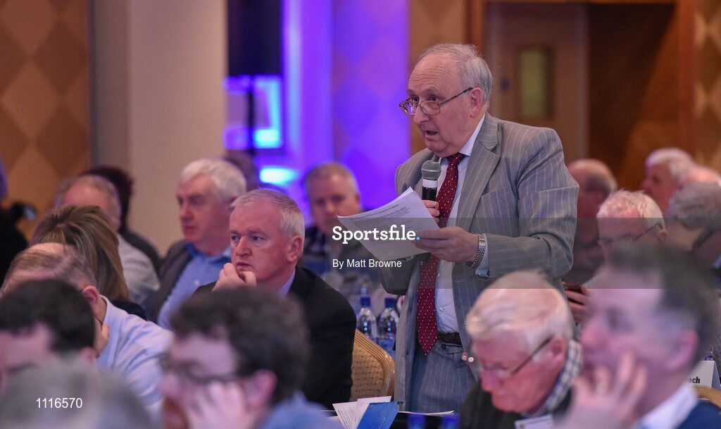 27 February 2016; Frank Murphy, Secretary Cork County Board, addresses the floor during the GAA Annual Congress. Mount Wolseley Hotel Spa & Golf Resort, Tullow, Carlow. Picture credit: Matt Browne / SPORTSFILE