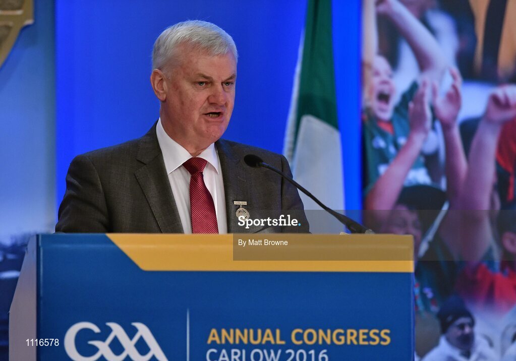 27 February 2016; Uachtarán Chumann Lúthchleas Gael Aogán Ó Fearghail, address Congress during the GAA Annual Congress. Mount Wolseley Hotel Spa & Golf Resort, Tullow, Carlow. Picture credit: Matt Browne / SPORTSFILE