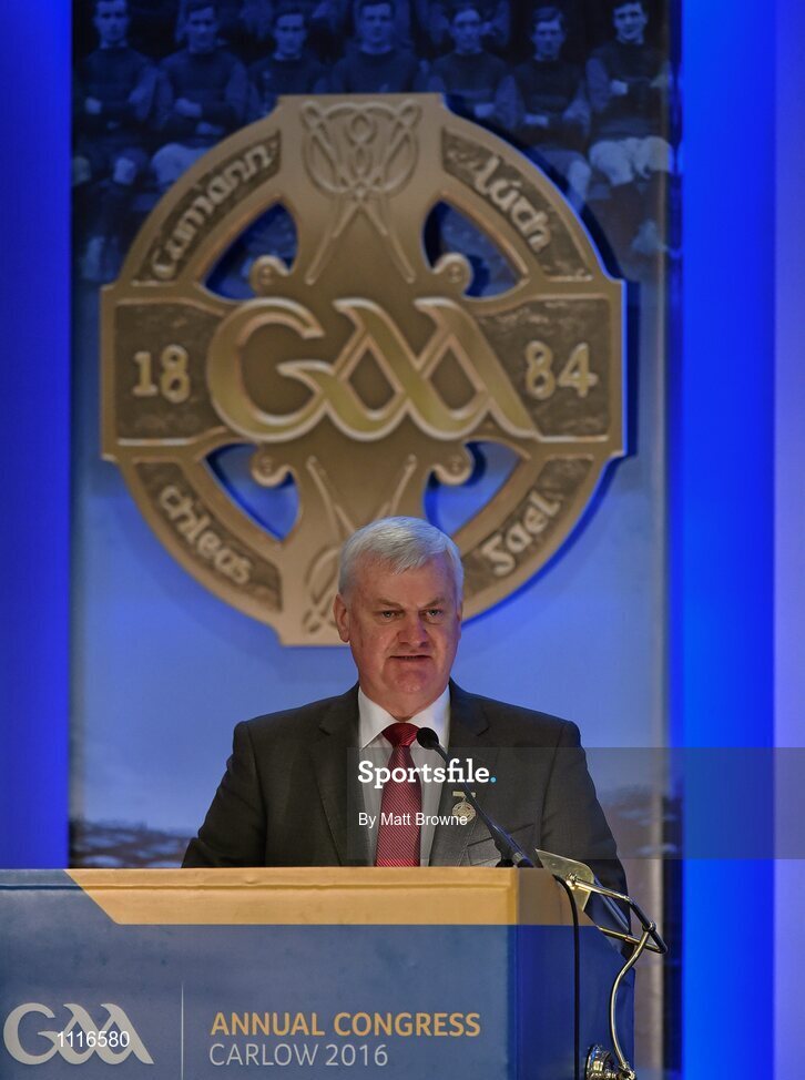 27 February 2016; Uachtarán Chumann Lúthchleas Gael Aogán Ó Fearghail, address Congress during the GAA Annual Congress. Mount Wolseley Hotel Spa & Golf Resort, Tullow, Carlow. Picture credit: Matt Browne / SPORTSFILE