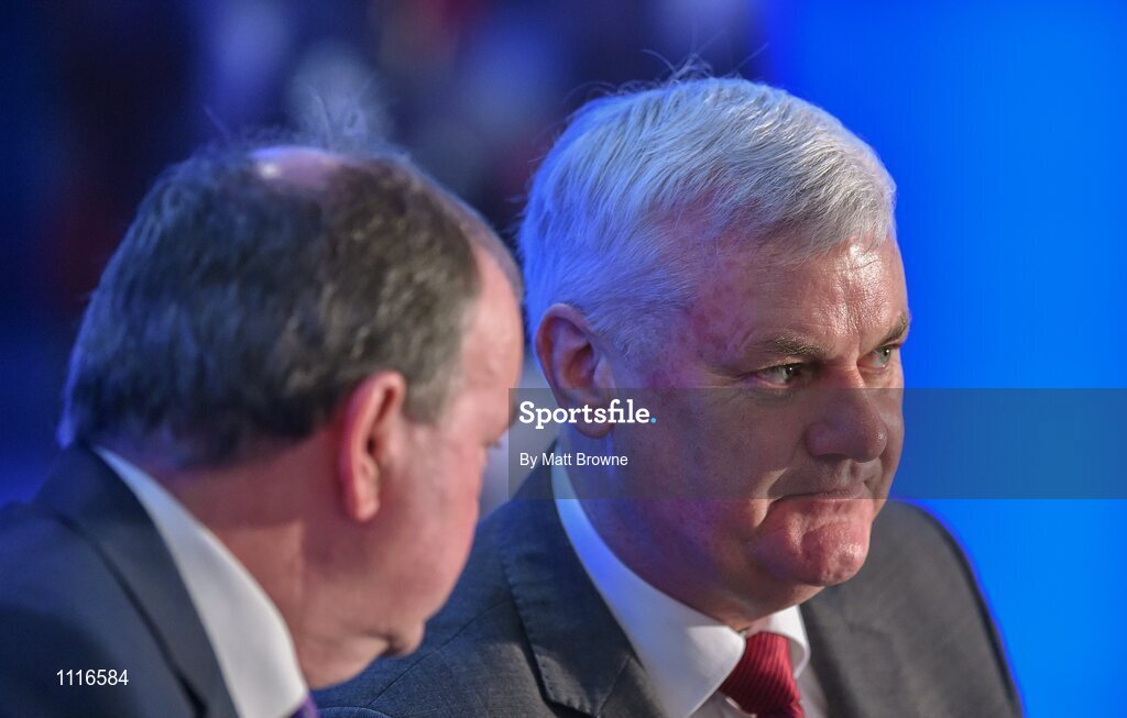 27 February 2016; Uachtarán Chumann Lúthchleas Gael Aogán Ó Fearghail with Iar Uachtarán Liam Ó Néill during the GAA Annual Congress. Mount Wolseley Hotel Spa & Golf Resort, Tullow, Carlow. Picture credit: Matt Browne / SPORTSFILE