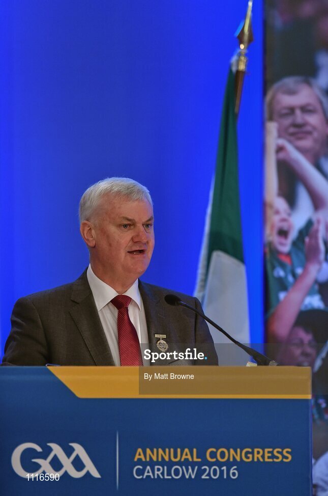 27 February 2016; Uachtarán Chumann Lúthchleas Gael Aogán Ó Fearghail, address Congress during the GAA Annual Congress. Mount Wolseley Hotel Spa & Golf Resort, Tullow, Carlow. Picture credit: Matt Browne / SPORTSFILE