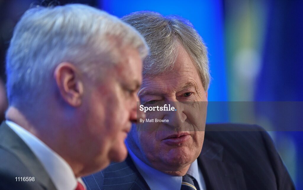 27 February 2016; Ard Stiúrthóir Chumann Lúthchleas Gael Páraic Ó Dufaigh with Uachtarán Chumann Lúthchleas Gael Aogán Ó Fearghail during the GAA Annual Congress. Mount Wolseley Hotel Spa & Golf Resort, Tullow, Carlow. Picture credit: Matt Browne / SPORTSFILE
