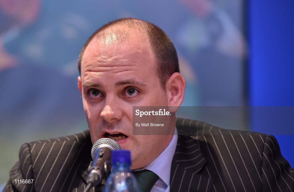 27 February 2016; Sean Hackett, from the GAA Management Committee, speaking during motion 43 on Broadcast Right that all televised Inter-County Championship  Games shall be avalable on free to air TV that failed during the GAA Annual Congress. Mount Wolseley Hotel Spa & Golf Resort, Tullow, Carlow. Picture credit: Matt Browne / SPORTSFILE
