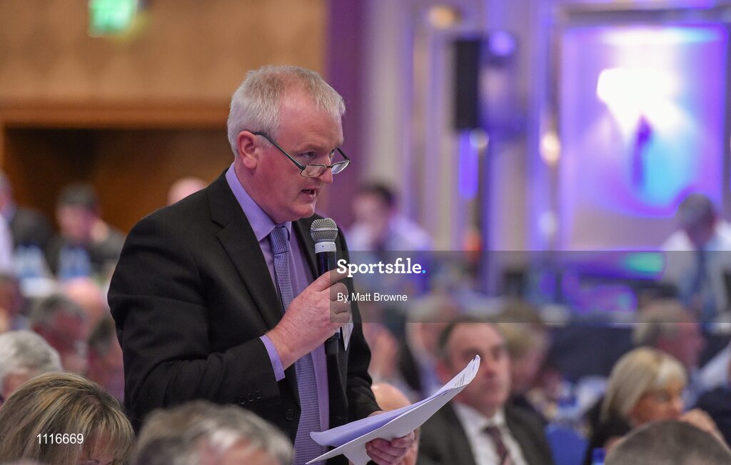 27 February 2016; Ger Lane, from the Cork County Board, speaking during motion 43 on Broadcast Right that all televised Inter-County Championship  Games shall be avalable on free to air TV that failed during the GAA Annual Congress. Mount Wolseley Hotel Spa & Golf Resort, Tullow, Carlow. Picture credit: Matt Browne / SPORTSFILE