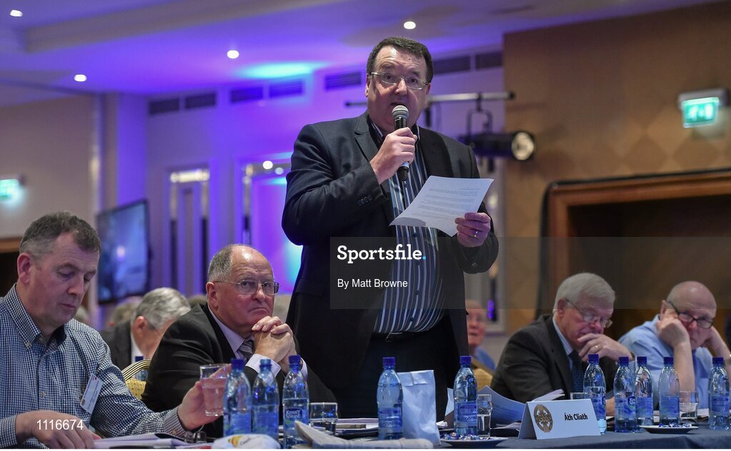 27 February 2016; Ken O'Sullivan from the Dublin County Board, speaking during motion 43 on Broadcast Right that all televised Inter-County Championship  Games shall be avalable on free to air TV that failed during the GAA Annual Congress. Mount Wolseley Hotel Spa & Golf Resort, Tullow, Carlow. Picture credit: Matt Browne / SPORTSFILE