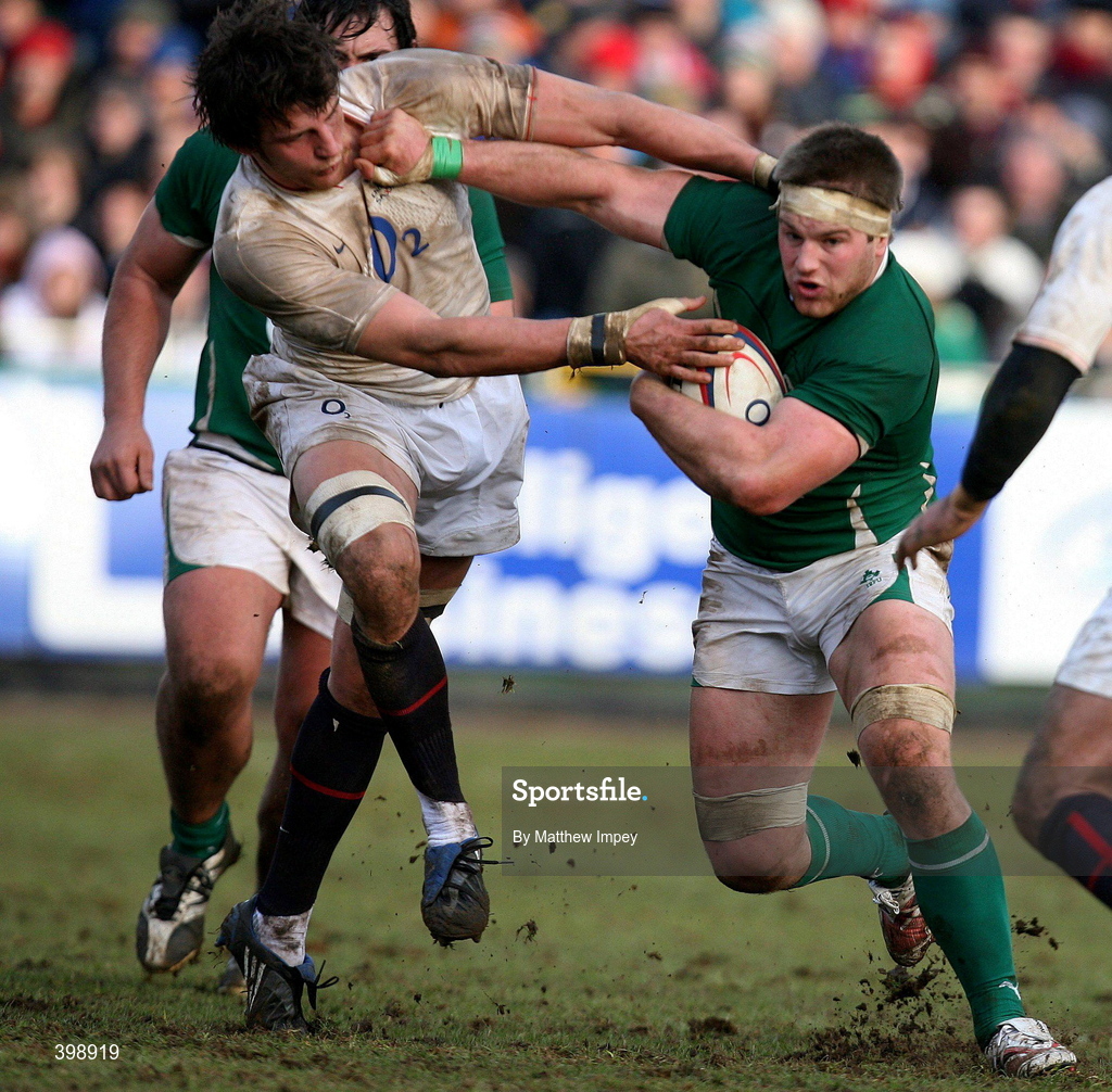 31 January 2010; Sean O'Brien, Ireland Wolfhounds, is tackled by Phil Dowson, England Saxons. Representative Fixture, England Saxons v Ireland Wolfhounds, Recreation Ground, Bath, England. Picture credit: Matthew Impey / SPORTSFILE