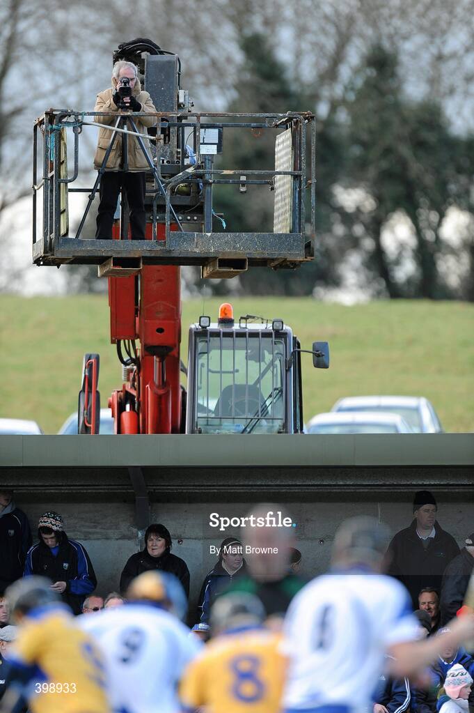 31 January 2010; Waterford senior team camera man Eddie Curley records the start of the match which was the first senior Inter County game to be player in Ballyduff GAA Grounds. Munster GAA Waterford Crystal Hurling Cup Semi-Final, Waterford v Clare, Ballyduff GAA Grounds, Ballyduff Upper, Waterford. Picture credit: Matt Browne / SPORTSFILE