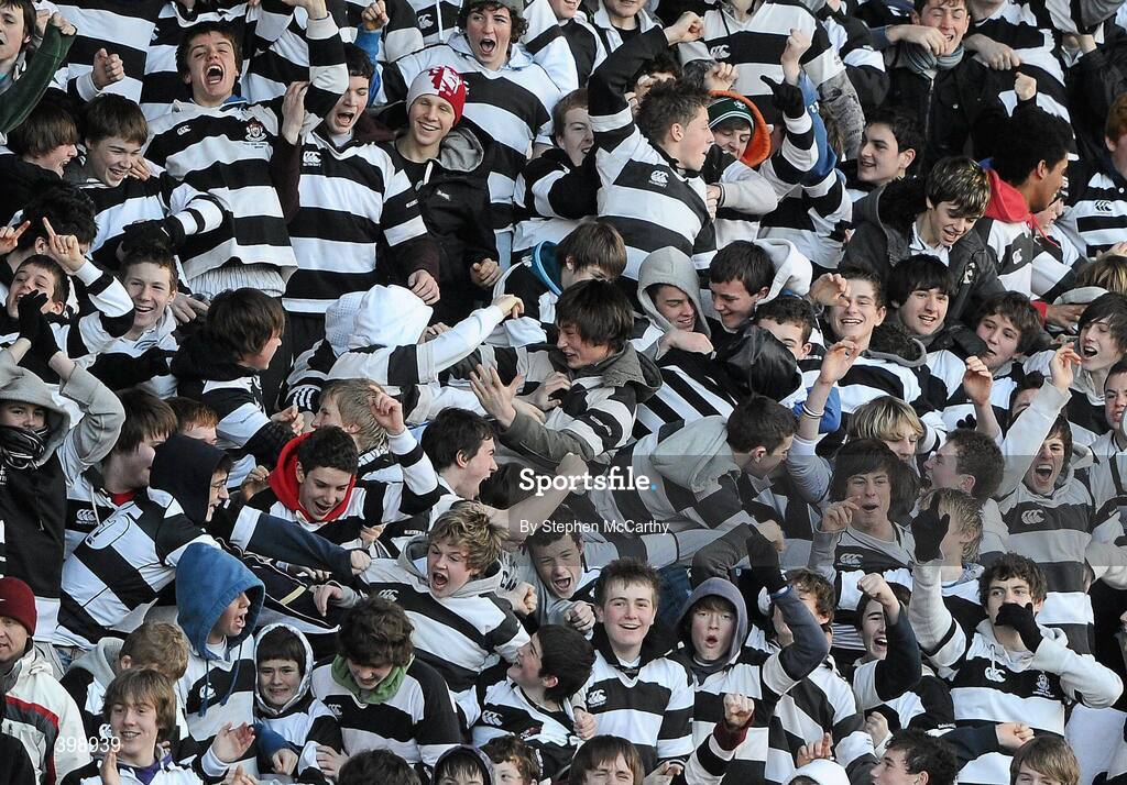31 January 2010; Belvedere College supporters celebrate their side's first try. Leinster Schools Senior Cup 1st Round, Belvedere College v Blackrock College, Donnybrook Stadium, Donnybrook, Dublin. Picture credit: Stephen McCarthy / SPORTSFILE