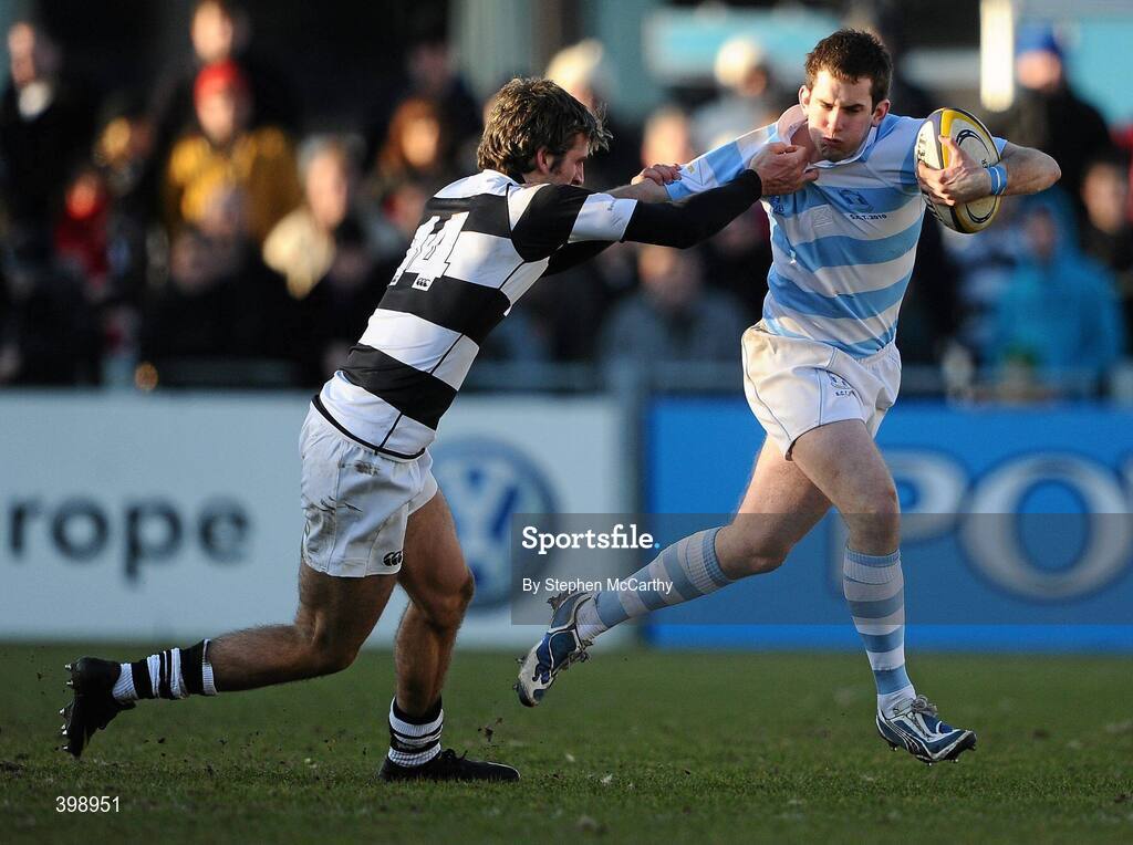 31 January 2010; Joseph O'Sullivan, Blackrock College, is tackled by Mark Kavanagh, Belvedere College. Leinster Schools Senior Cup 1st Round, Belvedere College v Blackrock College, Donnybrook Stadium, Donnybrook, Dublin. Picture credit: Stephen McCarthy / SPORTSFILE